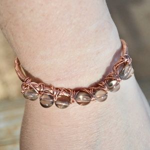 Genuine Smoky Topaz Gemstone Copper cuff Bracelet